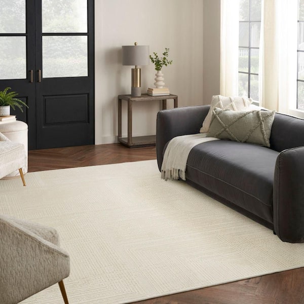 Eco-Friendly Ivory 9 ft. x 12 ft. Abstract Contemporary Area Rug