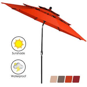 10 ft. 3-Tier Aluminum Sunshade Shelter Market Patio Umbrella in Orange with Double Vent
