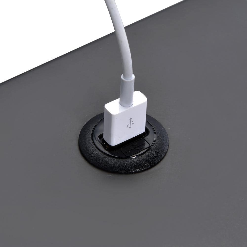 Gemma Contemporary Gray Metal Nightstand with USB Port