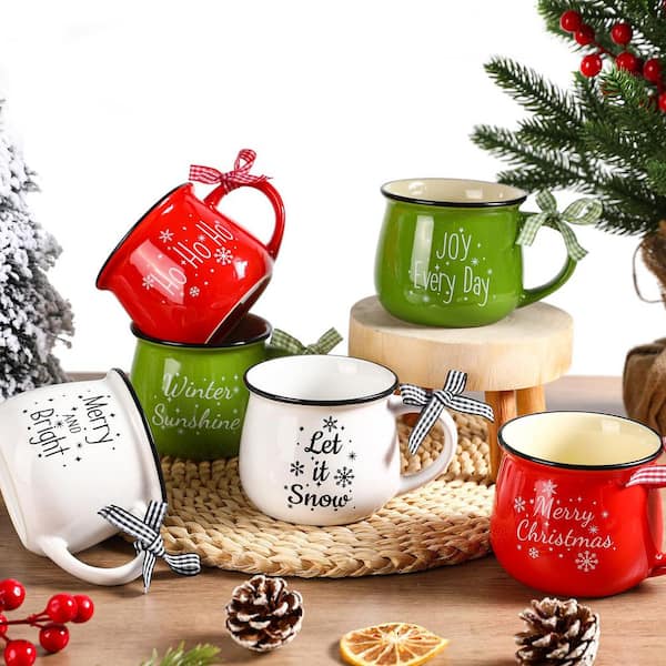 Wudkey 6-Piece Christmas Coffee Mugs Set for Holiday Drinks, 12 oz