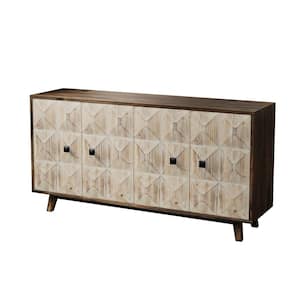 4-Door Vintage Freestanding Sideboard Cabinet for Living Room, Office, & Bedroom in Natural