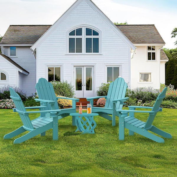 LUE BONA Amanda Lake Blue Recycled Plastic Weather Resistant Outdoor Patio Adirondack Chair For Outdoor Patio Fire Pit (4-Pack)