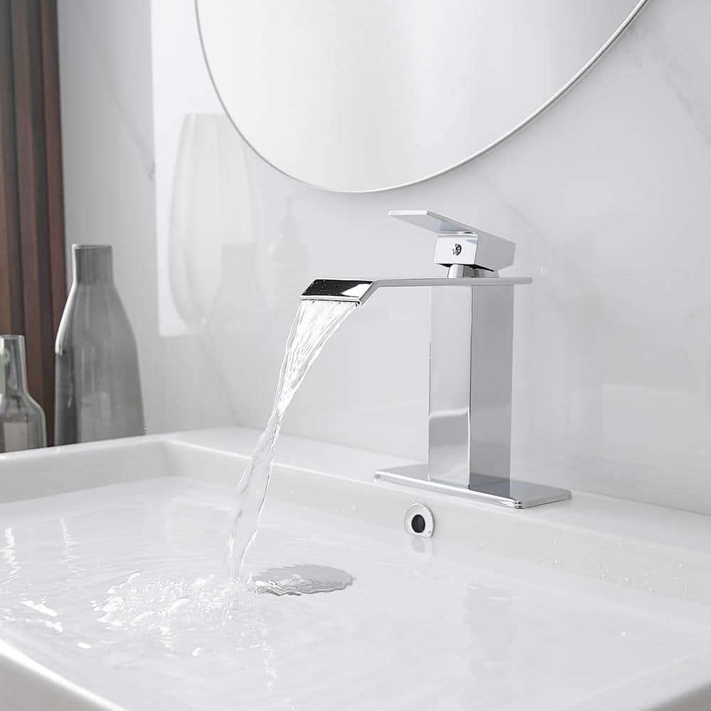 Polished Chrome Single-Handle Waterfall Bathroom Faucet