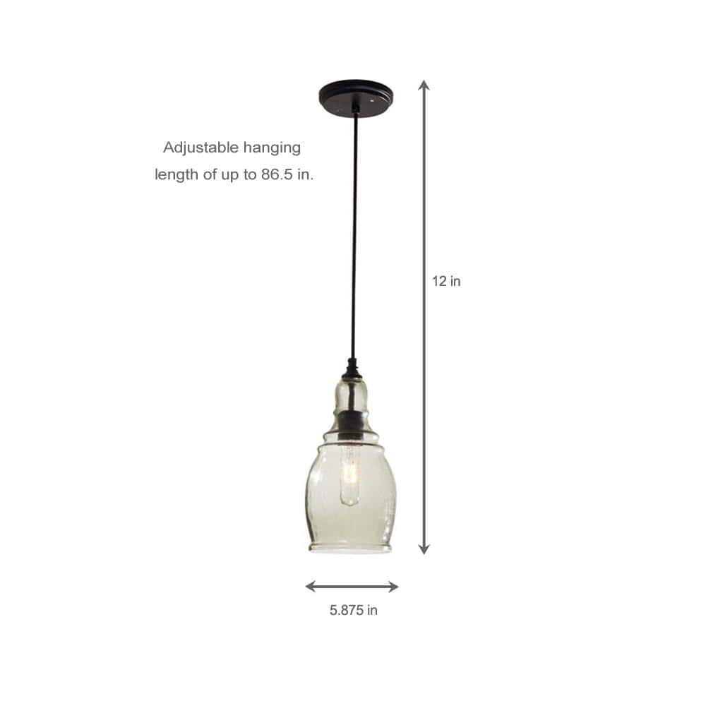 Black Steel Mini Pendant with Tinted Glass Shade