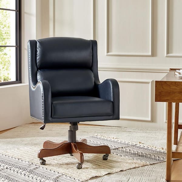 JAYDEN CREATION Patrick Navy Faux Leather Adjustable Height Swivel Executive Chair with Tilt Mechanism