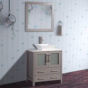 Ravenna 30 in. W x 18.5 in. D x 31.1 in. H Bathroom Vanity in Grey with Single Basin Top in White Quartz and Mirror