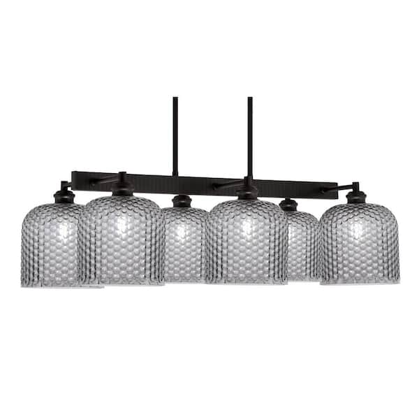 Unbranded Albany 6 Light Espresso Downlight Chandelier, Linear Chandelier for the Kitchen with Smoke Textured Glass Shades
