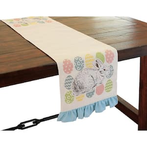 Bunny Eggs 13.5 in. x 72 in. Cream Printed Applique Jute Easter Table Runner