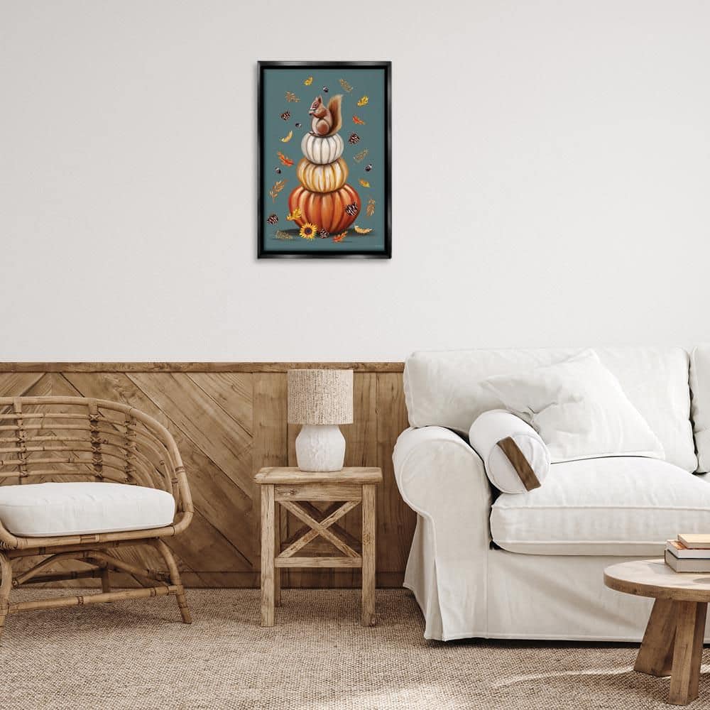 Squirrel Atop Pumpkin Stack by Elizabeth Tyndall Black Floater Frame Animal Graphic Art Print 25 in. x 17 in. price history on PriceWatchPro