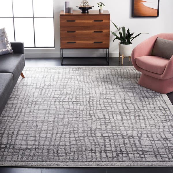 Adirondack Silver/Ivory 12 ft. x 18 ft. Geometric Border Area Rug