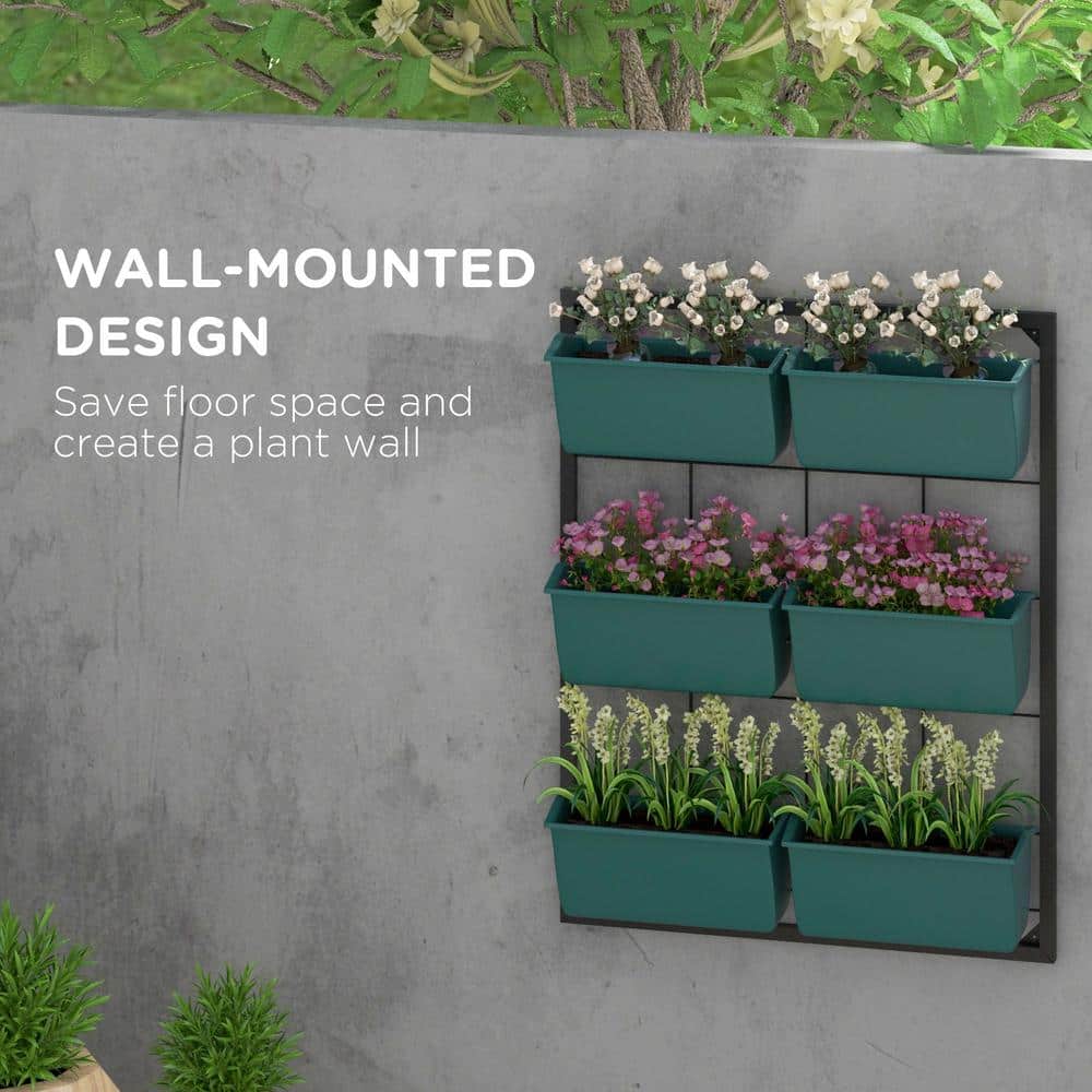 Green 3-Tier Wall Planter with 6 Self-Draining Pots