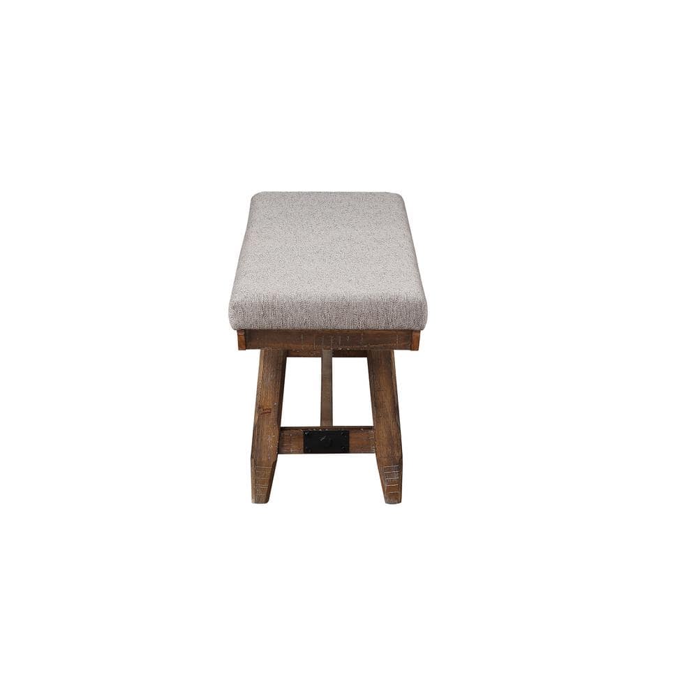 Rustic Ranch 60" Beige Upholstered Bench with Stretchers