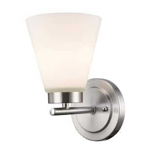 Fifer 1-Light Brushed Nickel Indoor Wall Sconce Light Fixture with Frosted Glass Shade