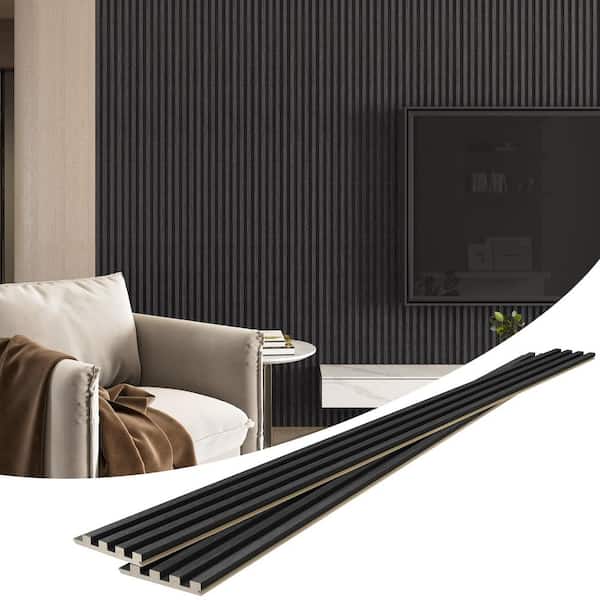 HOMEIBRO 4-Pack 0.71 in. x 7.87 ft. x 0.48 ft. Acoustic Wood Slat Wall Panels Black Decorative Wall Paneling