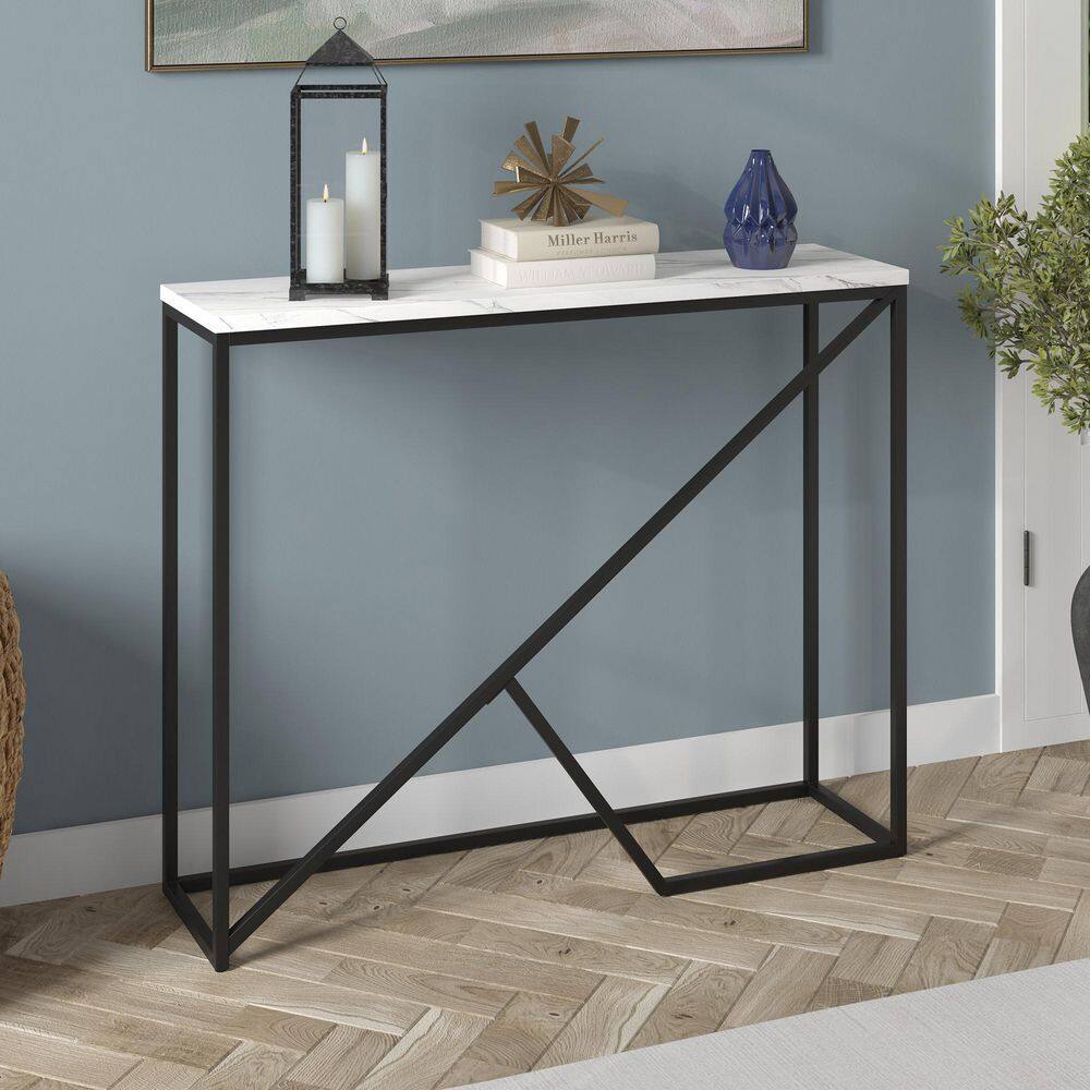 Simplistic Elegance 36" Blackened Bronze Console Table with Faux Marble Top