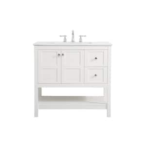 Timeless Home 36 in. W x 22 in. D x 34 in. H Single Bathroom Vanity in White with White Engineered Stone and White Basin