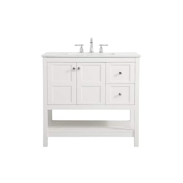 Unbranded Timeless Home 36 in. W x 22 in. D x 34 in. H Single Bathroom Vanity in White with White Engineered Stone and White Basin