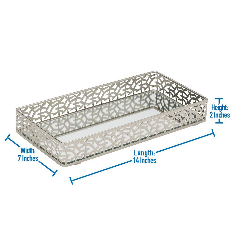 Satin Nickel Leaf Design Mirrored Vanity Tray