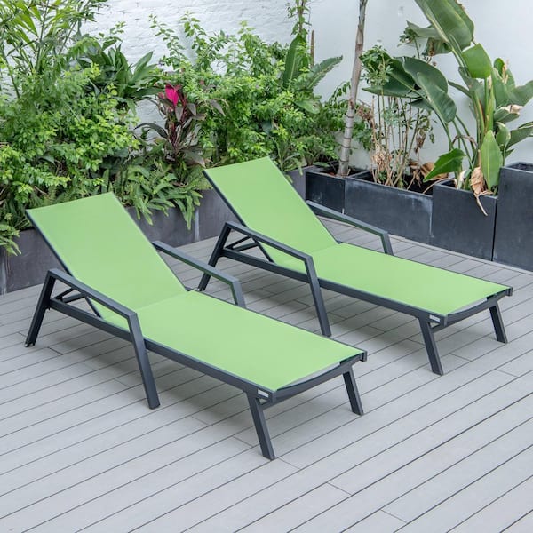 Leisuremod LeisureMod Marlin Modern Patio Chaise Lounge Arm Chair with Black Powder Coated Aluminum Frame in Green Set of 2