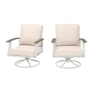 Marina Point White Steel Outdoor Patio Swivel Lounge Chair with CushionGuard Almond Tan Cushions (2-Pack)