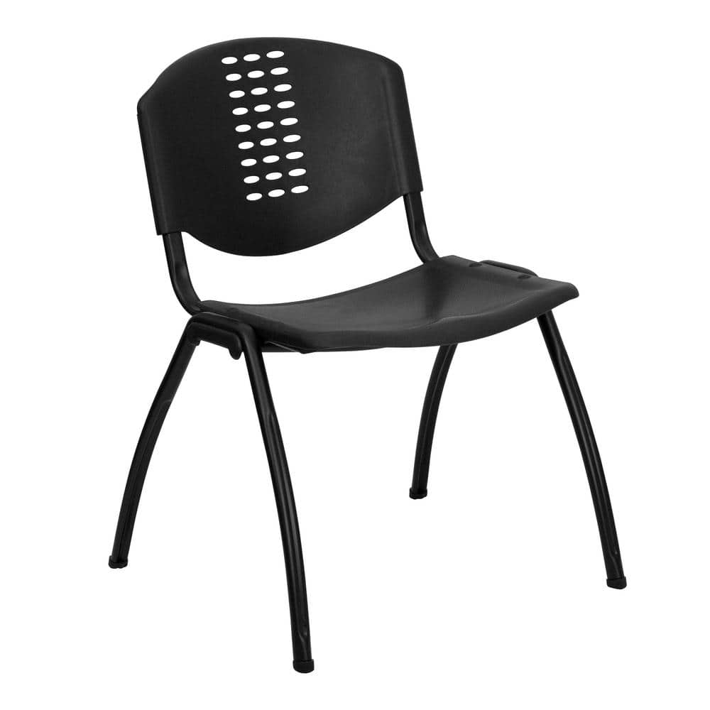 2-Pack Black Office Star Plastic Seat and Back Stacking and Ganging Chair with Chrome Finish Steel Frame 