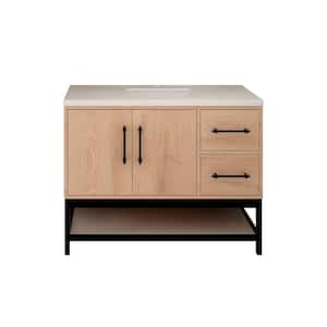 Victoria 42 in. W x 20 in. D x 35 in. H Single Sink Freestanding Frame Bath Vanity in Red Oak with White Acrylic Top