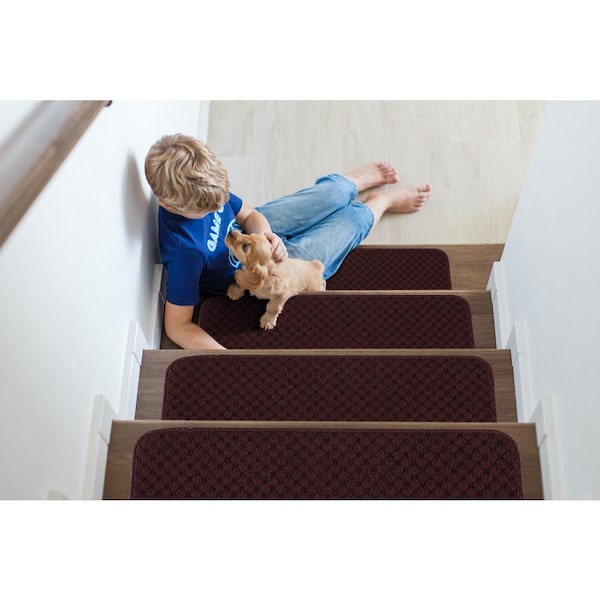 Costway 15 Pcs Slip-Resistant Stair Mats 30'' x 8'' Non-Slip Stair Treads Carpet Black