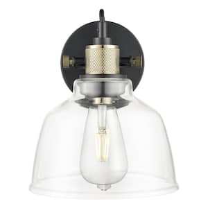 Arie 1-Light Black/Brass/Clear Wall Sconce with Glass Shade