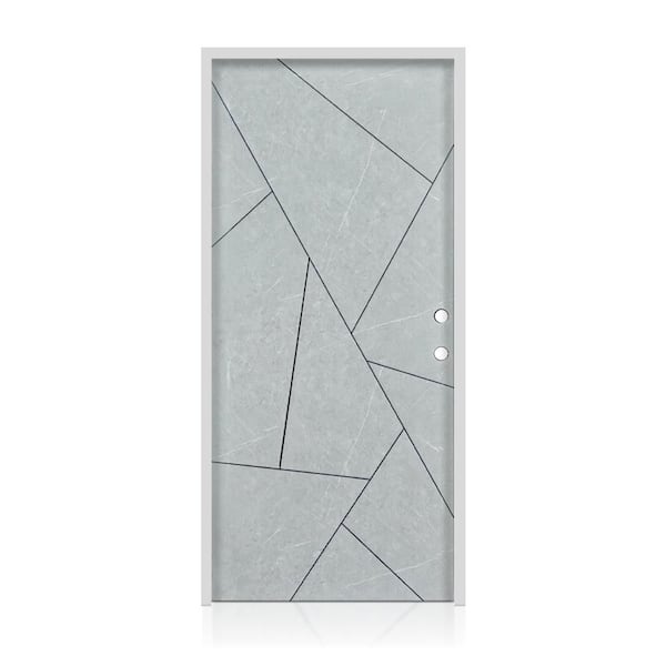 36 in. x 80 in. Left-Hand Gray Steel Prehung Apartment Front Door with Bore Hole
