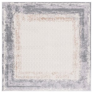 Alenia Ivory/Gray 7 ft. x 7 ft. Border Distressed Square Area Rug