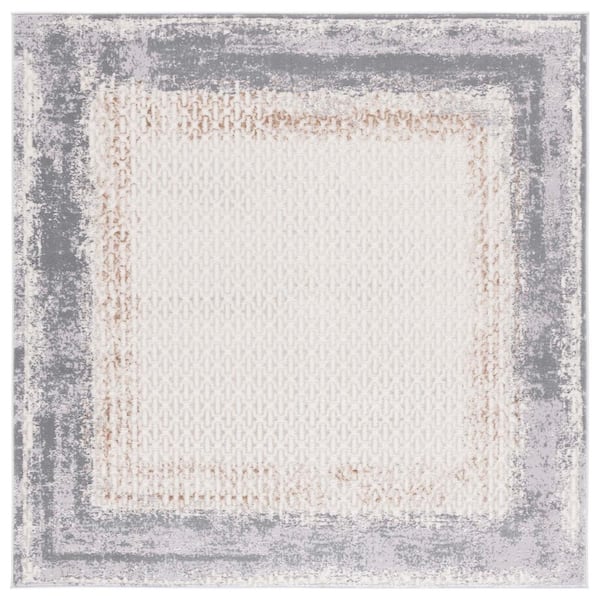 SAFAVIEH Alenia Ivory/Gray 7 ft. x 7 ft. Border Distressed Square Area Rug