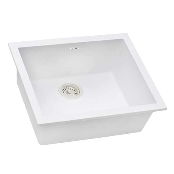 EpiGranite Granite Quartz Composite 21 in. Undermount Bar Sink in Arctic White with Accessories