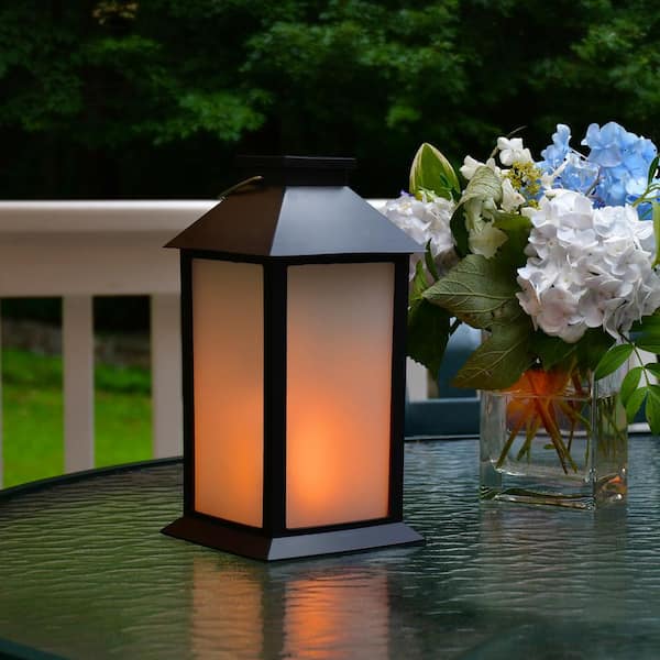 Solar Powered Flame Effect Black Lantern with LED Candle 62601 - The Depot