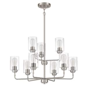Stowe 9-Light Brushed Nickel Finish with Clear Glass Transitional Chandelier for Kitchen/Dining/Foyer No Bulb Included