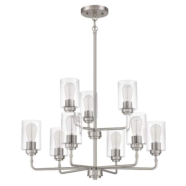 CRAFTMADE Stowe 9-Light Brushed Nickel Finish with Clear Glass Transitional Chandelier for Kitchen/Dining/Foyer No Bulb Included