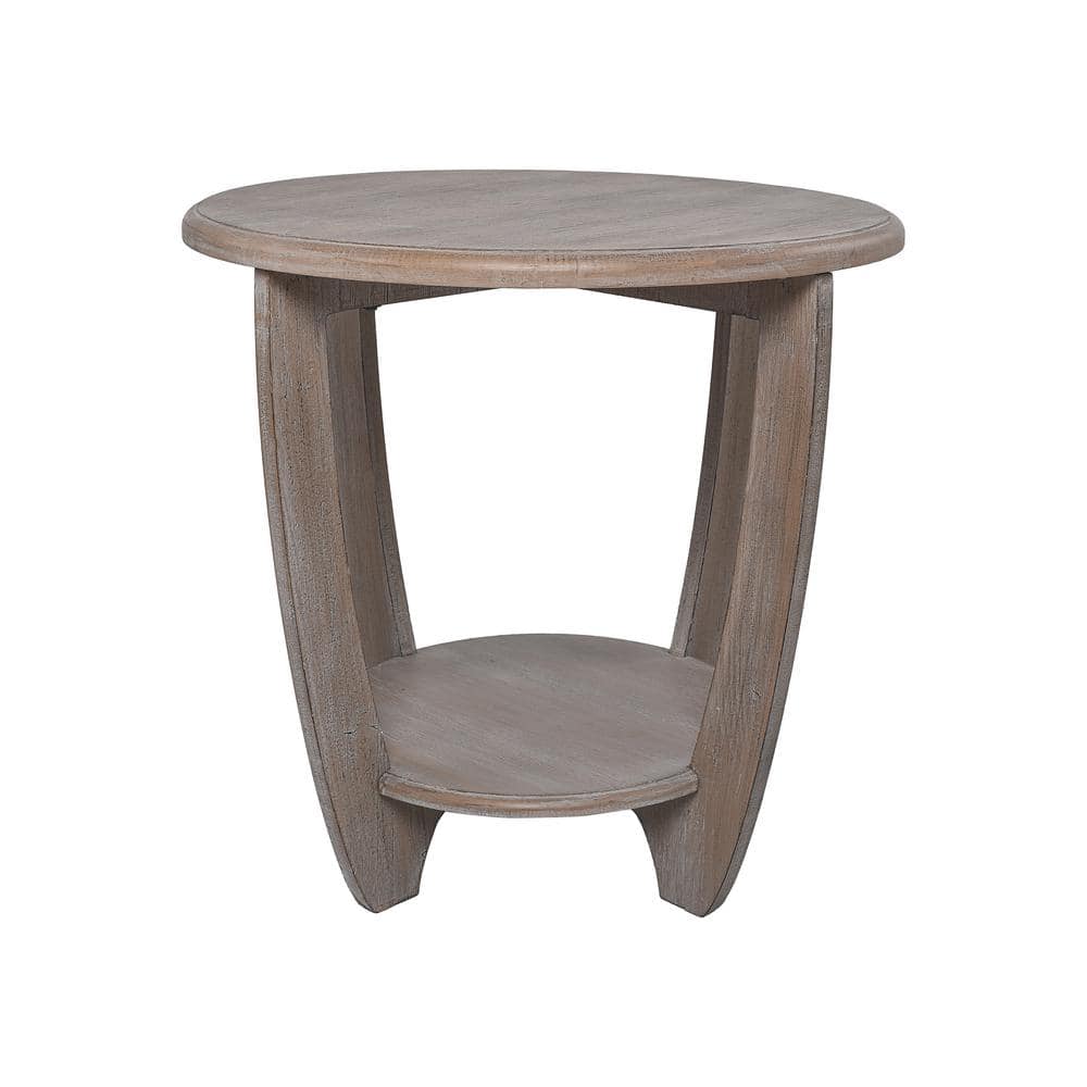 Vintage Grey French Country Round End Table with Storage Shelf