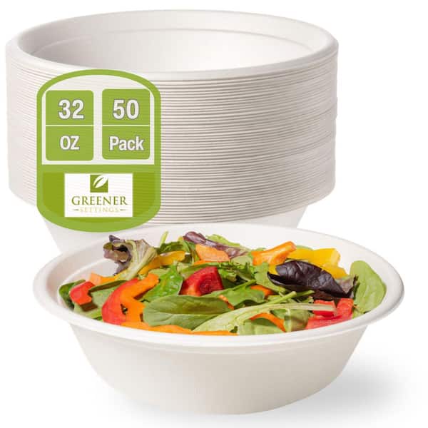 100% Compostable 32 oz. White Disposable Paper Bowls [400 Per Case]