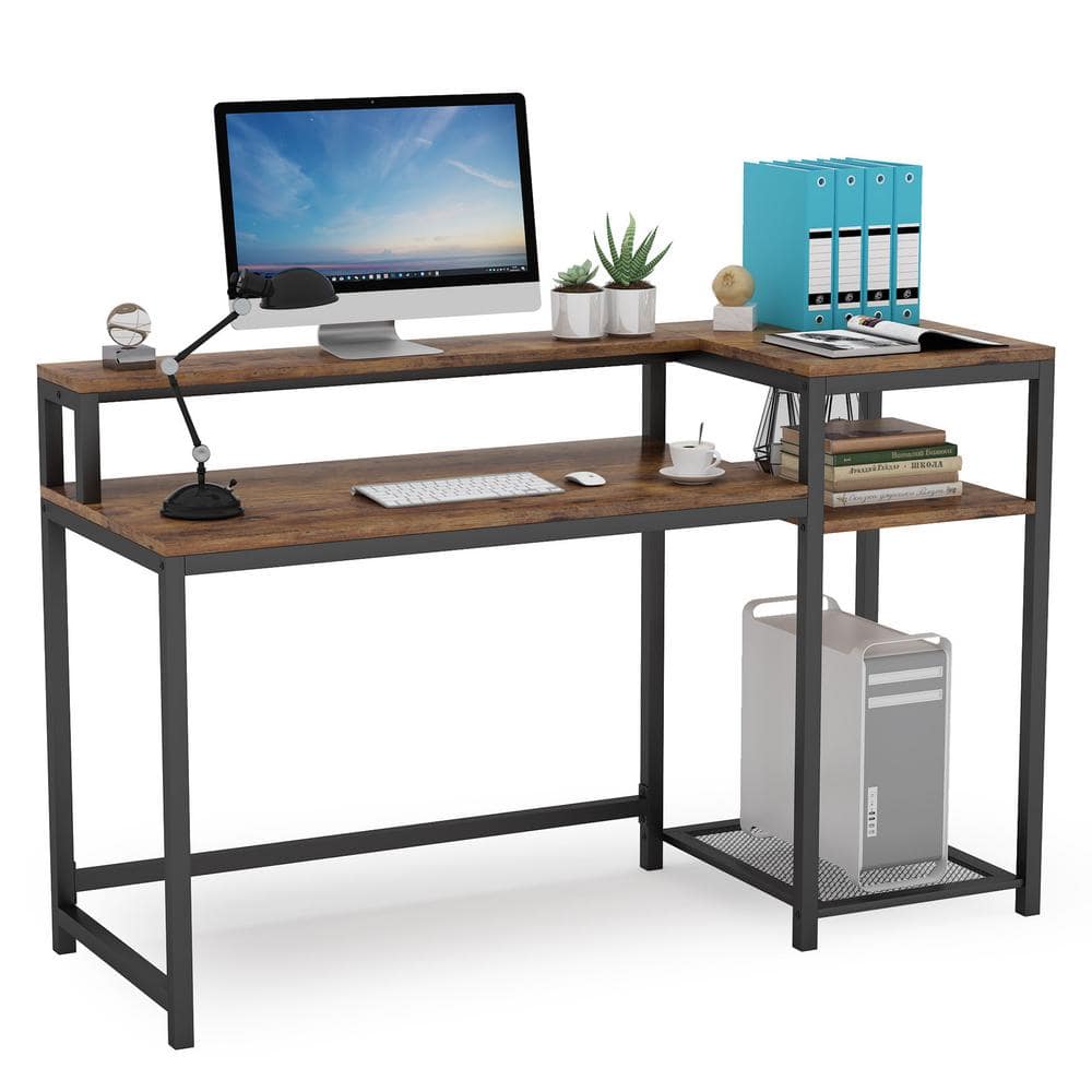 Tribesigns Cassey Brown Industrial Writing Desk with Attached Shelf ...