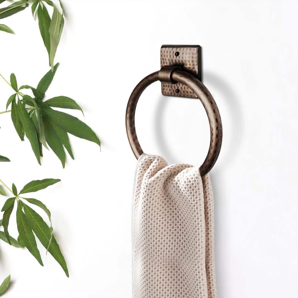 Antique Copper Hand Hammered Wall Mounted Towel Ring