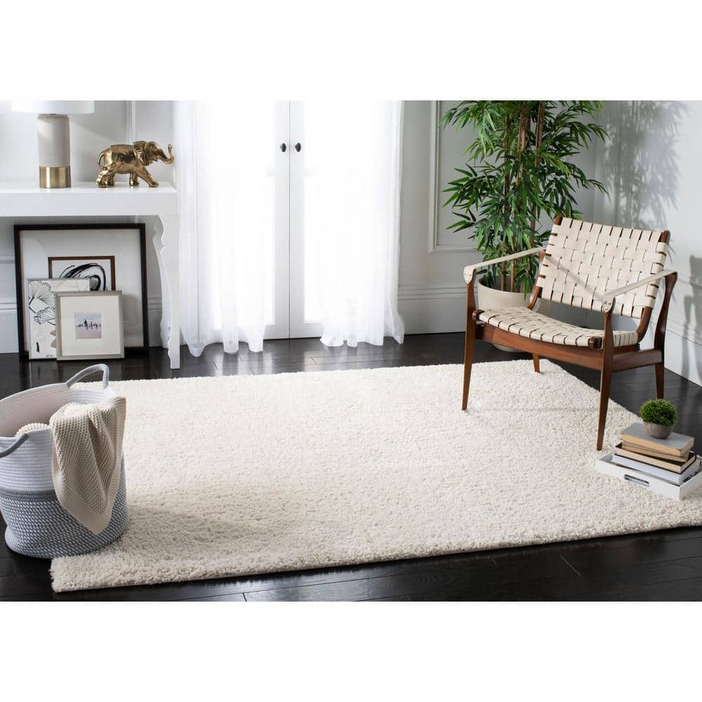Ivory Square Shag Synthetic Area Rug, 6'7"