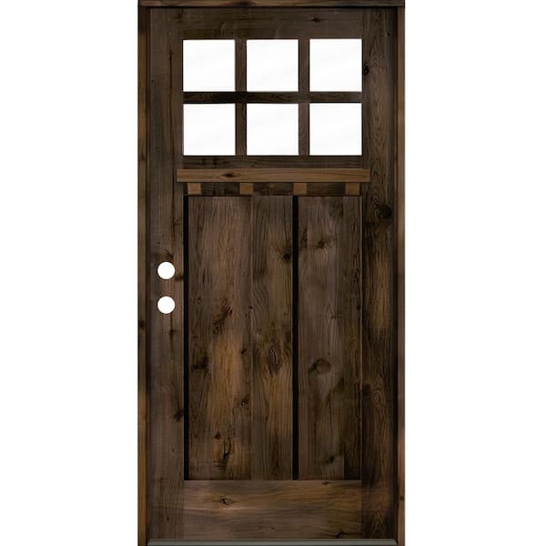 Krosswood Doors 32 in. x 80 in. Craftsman Knotty Alder Right-Hand/Inswing 6-Lite Clear Glass Black Stain Wood Prehung Front Door with DS
