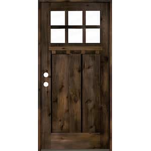 36 in. x 80 in. Craftsman Alder Right Hand 6-Lite Clear Glass Black Stain Wood Prehung Front Door with Dentil Shelf