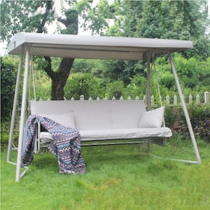 Outdoor 88.19 in. 3-Person Champagne Metal Patio Swing