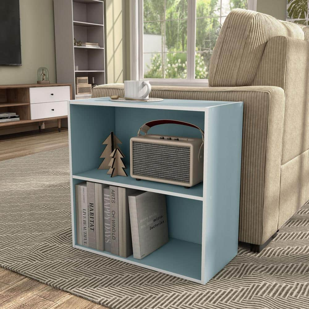 Furniture of America Quincy 23.7 in. Tall Stackable Light Blue Engineered Wood 2-Shelf Modern Modular Bookcase