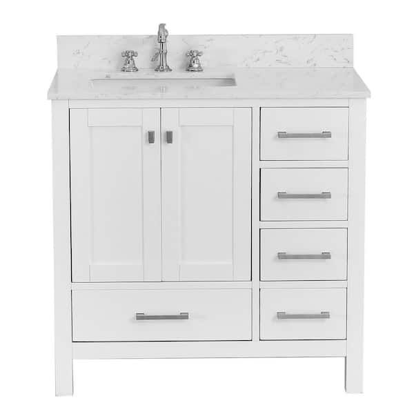 PROOX Enlivena 36 in. W Freestanding Bath Vanity in White with White Engineered Stone Top