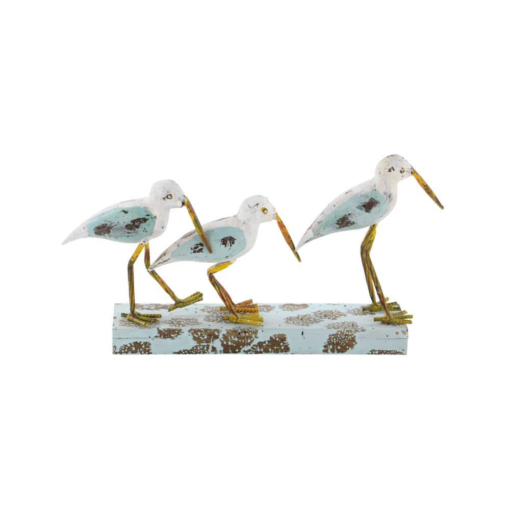 20" White and Blue Metal Bird Trio Sculpture