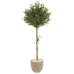 Indoor 5-Ft. Olive Topiary Artificial Tree in Sand Stone Planter