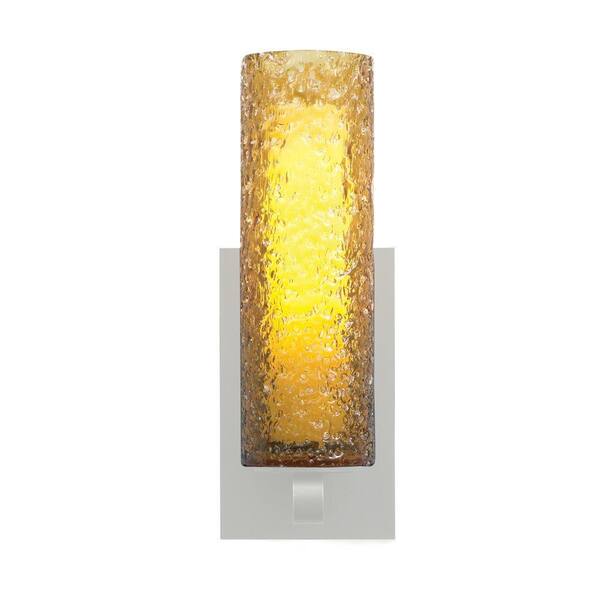 Generation Lighting Mini-Rock Candy 1-Light Satin Nickel Fluorescent Cylinder Wall Sconce with Amber Shade