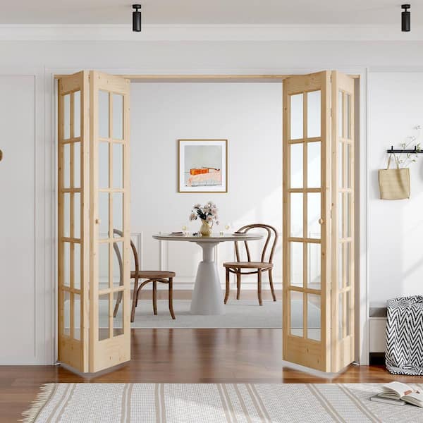WAQ×DOORS　FOLDING WOOD TABLE easelife 84 in. x 80 in. Pre Assembled Clear Glass Solid Core Wood