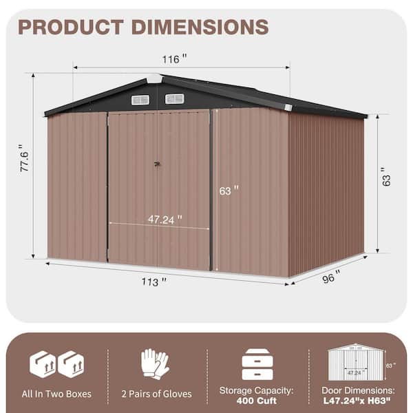 Sizzim 9 ft. W x 7 ft. D Metal Storage Shed with Floor, Air Vents